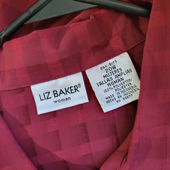 Liz Baker Blouse Womens Size 20W Red Check Sheer Long Sleeve Button Up S… - Picture 3 of 12